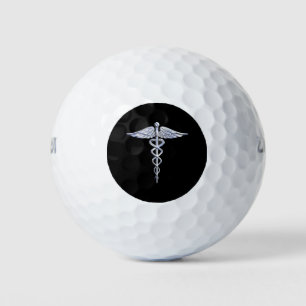 Chrome Like Caduceus Medical Symbol Black Decor Golf Balls