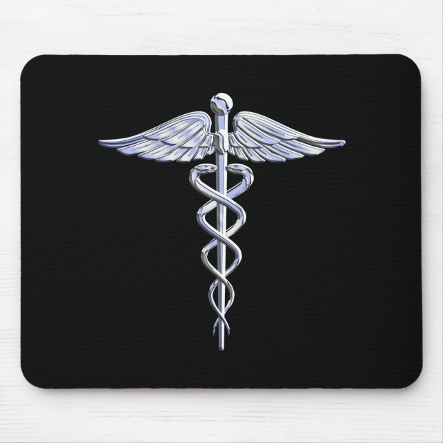 Chrome Like Caduceus Medical Symbol Black Decor Mouse Mat (Front)