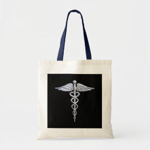 Chrome Like Caduceus Medical Symbol Black Decor Tote Bag