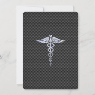Chrome Like Caduceus Medical Symbol Carbon Fiber