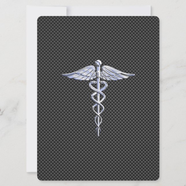 Chrome Like Caduceus Medical Symbol Carbon Fibre (Front)