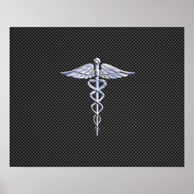 Chrome Like Caduceus Medical Symbol Carbon Fibre Poster (Front)