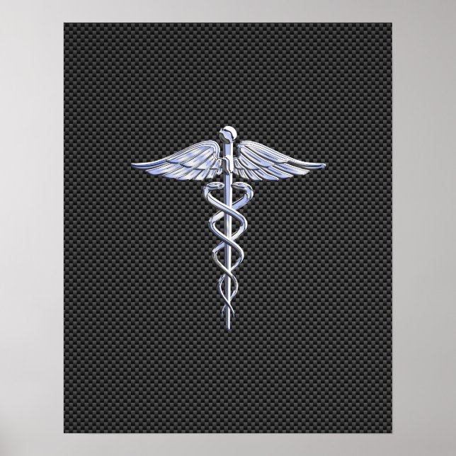 Chrome Like Caduceus Medical Symbol Carbon Fibre Poster (Front)