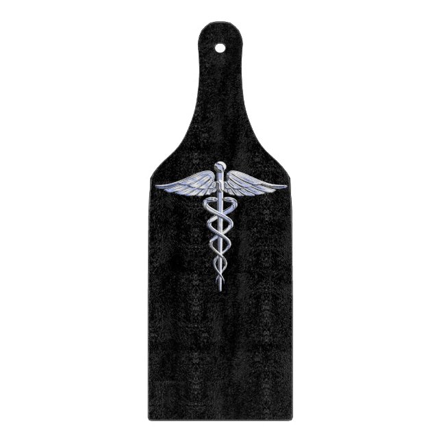 Chrome Like Caduceus Medical Symbol Cutting Board (Front)