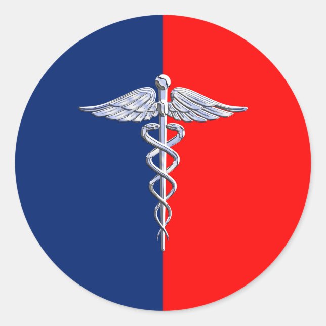 Chrome Like Caduceus Medical Symbol League Decor Classic Round Sticker (Front)