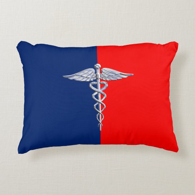 Chrome Like Caduceus Medical Symbol League Decor Decorative Cushion (Front)