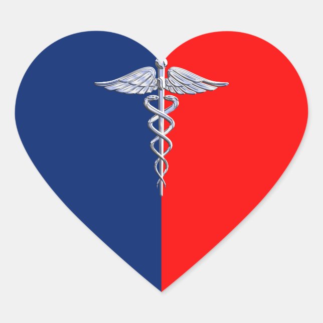 Chrome Like Caduceus Medical Symbol League Decor Heart Sticker (Front)