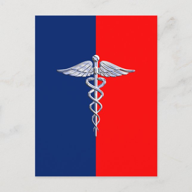 Chrome Like Caduceus Medical Symbol League Decor Postcard (Front)