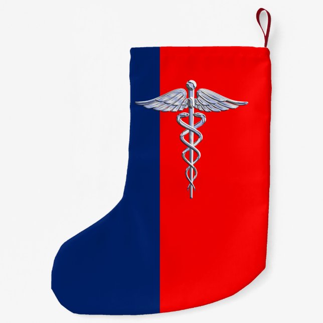 Chrome Like Caduceus Medical Symbol League Decor Small Christmas Stocking (Back)