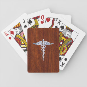 Chrome Like Caduceus Medical Symbol Mahogany Brown Playing Cards