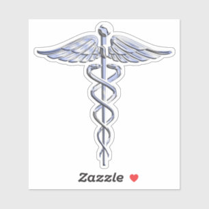 Chrome Like Caduceus Medical Symbol Mahogany Decor