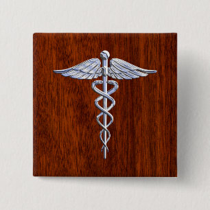Chrome Like Caduceus Medical Symbol Mahogany Decor 15 Cm Square Badge