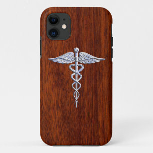 Chrome Like Caduceus Medical Symbol Mahogany Decor Case-Mate iPhone Case