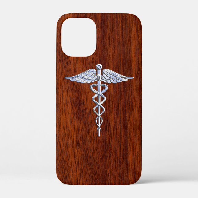 Chrome Like Caduceus Medical Symbol Mahogany Decor Case-Mate iPhone Case (Back)