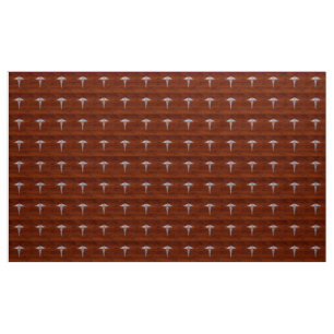 Chrome Like Caduceus Medical Symbol Mahogany Decor Fabric
