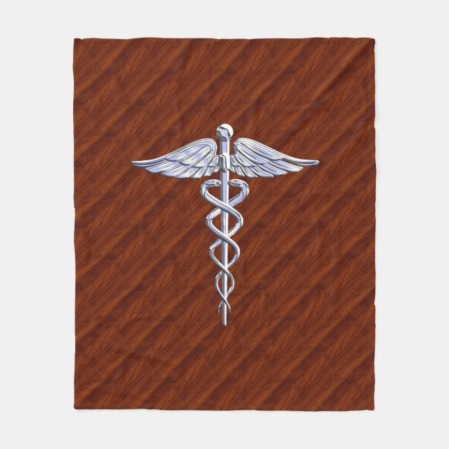 Chrome Like Caduceus Medical Symbol Mahogany Print Fleece Blanket (Front)