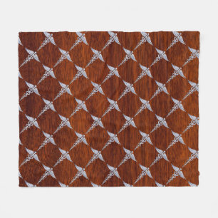 Chrome Like Caduceus Medical Symbol Mahogany Print Fleece Blanket