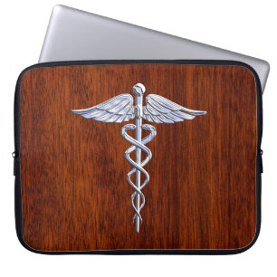 Chrome Like Caduceus Medical Symbol Mahogany Print Laptop Sleeve