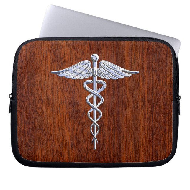 Chrome Like Caduceus Medical Symbol Mahogany Print Laptop Sleeve (Front)