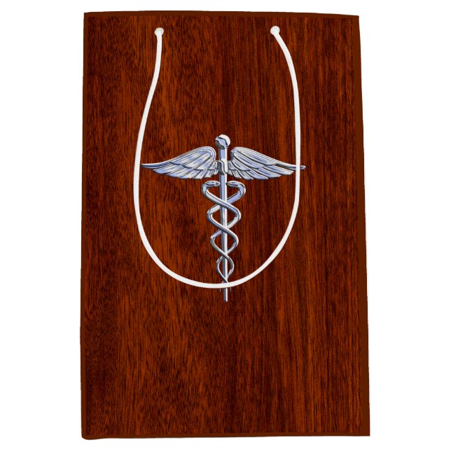 Chrome Like Caduceus Medical Symbol Mahogany Print Medium Gift Bag (Front)