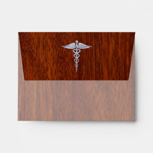 Chrome Like Caduceus Medical Symbol Mahogany Style Envelope