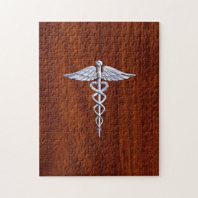 Chrome Like Caduceus Medical Symbol Mahogany Style Jigsaw Puzzle (Vertical)
