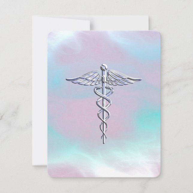 Chrome Like Caduceus Medical Symbol Mother Pearl (Front)