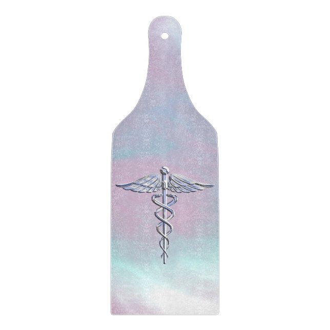 Chrome Like Caduceus Medical Symbol Mother Pearl D Cutting Board (Front)