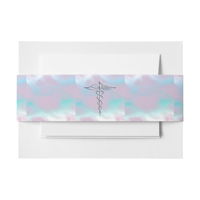 Chrome Like Caduceus Medical Symbol Mother Pearl Invitation Belly Band (Front Example)