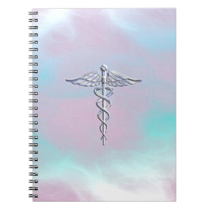 Chrome Like Caduceus Medical Symbol Mother Pearl Notebook