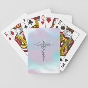 Chrome Like Caduceus Medical Symbol Mother Pearl Playing Cards