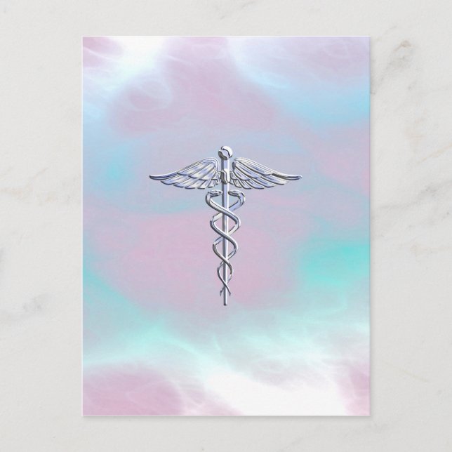 Chrome Like Caduceus Medical Symbol Mother Pearl Postcard (Front)