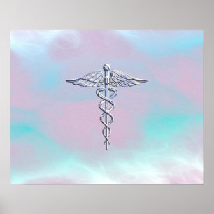 Chrome Like Caduceus Medical Symbol Mother Pearl Poster