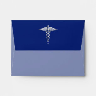Chrome Like Caduceus Medical Symbol Navy Blue Deco Envelope