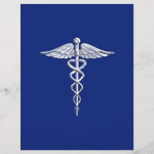 Chrome Like Caduceus Medical Symbol Navy Blue Deco Flyer