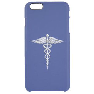 Chrome Like Caduceus Medical Symbol Navy Blue Deco Clear iPhone 6 Plus Case