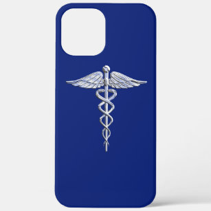 Chrome Like Caduceus Medical Symbol on Blue Decor Case-Mate iPhone Case