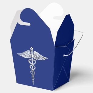 Chrome Like Caduceus Medical Symbol on Blue Decor Favour Box