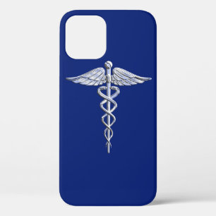 Chrome Like Caduceus Medical Symbol on Navy Blue iPhone 12 Pro Case