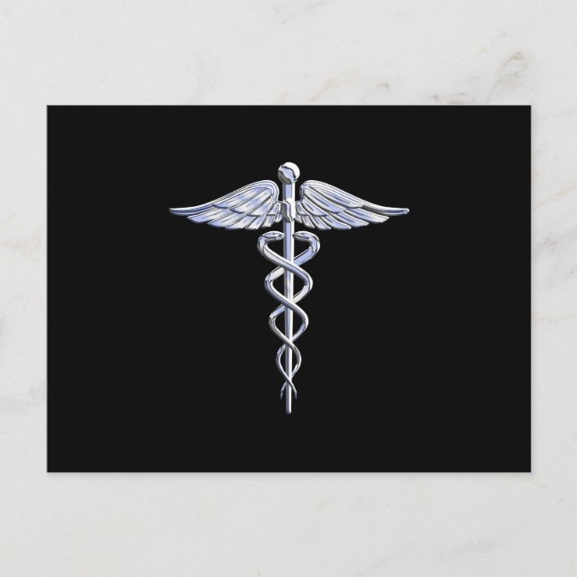 Chrome Like Caduceus Medical Symbol Postcard (Front)