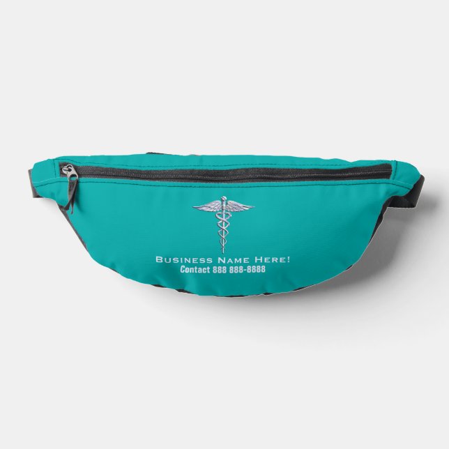 Chrome Like Caduceus Medical Symbol with Text Bum Bags (Lay Down)