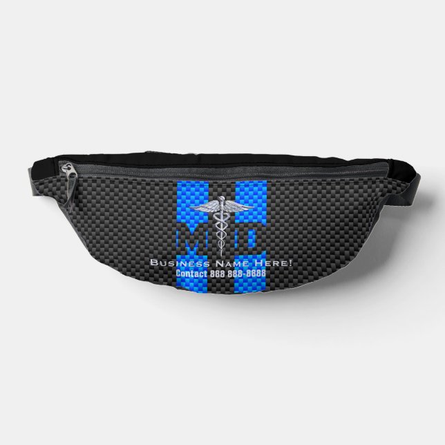 Chrome Like Caduceus Medical Symbol with Text MD Bum Bags (Lay Down)