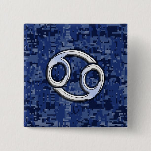 Chrome Like Cancer Sign on Blue Digital Camo 15 Cm Square Badge