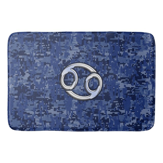 Chrome Like Cancer Sign on Blue Digital Camo Bath Mat (Front)