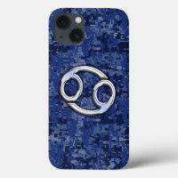 Chrome Like Cancer Sign on Blue Digital Camo