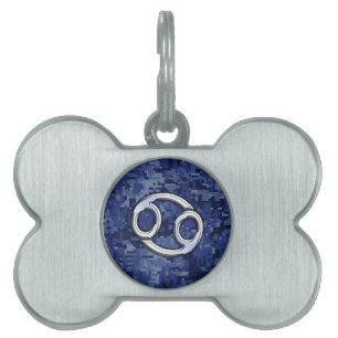 Chrome Like Cancer Sign on Blue Digital Camo Pet Tag