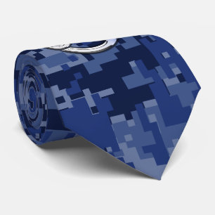 Chrome Like Cancer Sign on Blue Digital Camo Tie