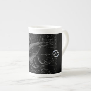 Chrome like Cancer Sign on Hevelius Engraving Bone China Mug