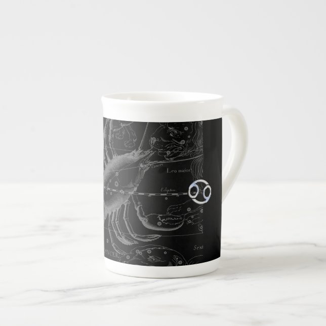Chrome like Cancer Sign on Hevelius Engraving Bone China Mug (Front Right)