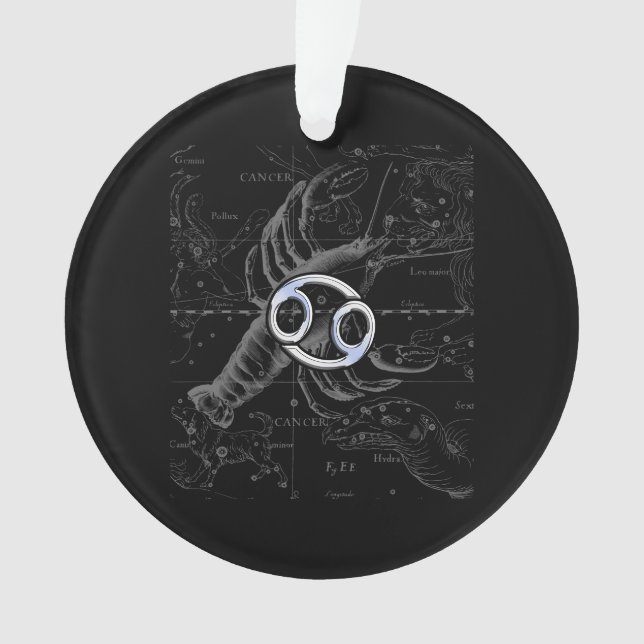 Chrome like Cancer Sign on Hevelius Engraving Ornament (Front)